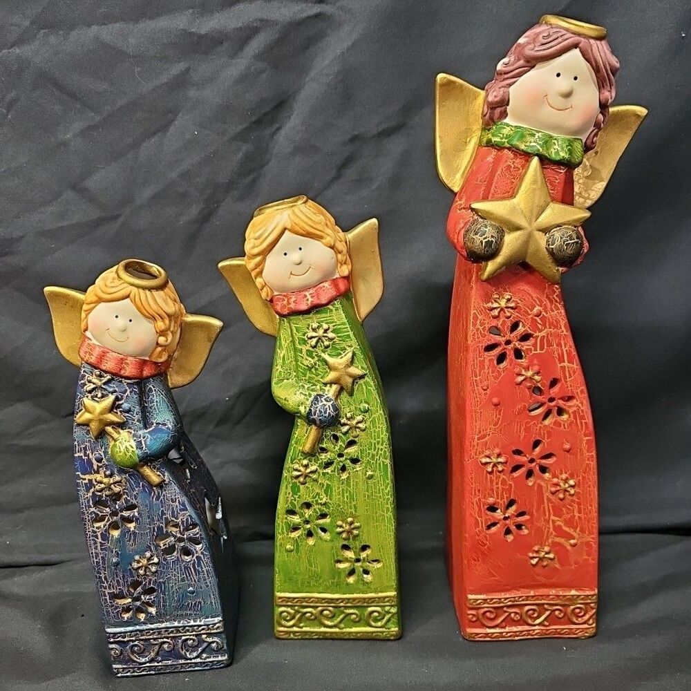 Christmas Angel Candle Holders Tea Lights Set of 3 Ceramic Height 12", 9", 8"